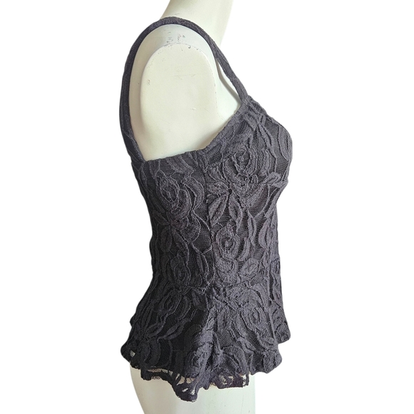 A. Byer Black Floral Lace Tank Style Top Size Large Goth Dark Romantic Coquette - Picture 2 of 9